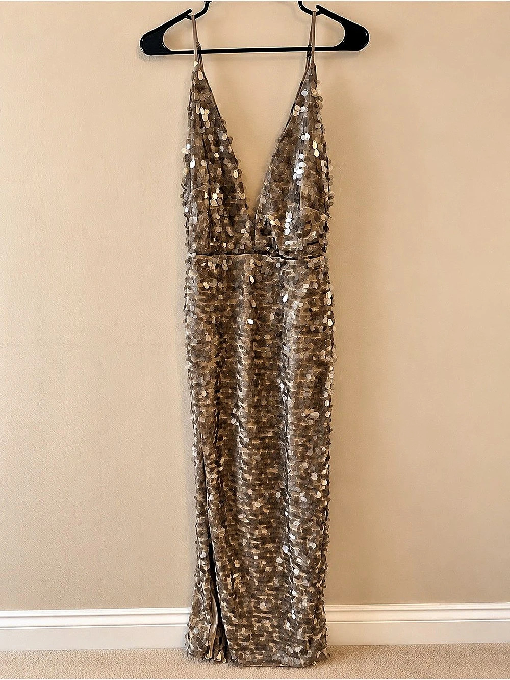 Fashion Nova Myla Sequin Gown Sequin Maxi Dress in Brown Size Large NWT